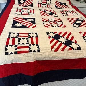 Twin Americana Patriotic Quilt Red White Blue Stars Stripes Farmhouse